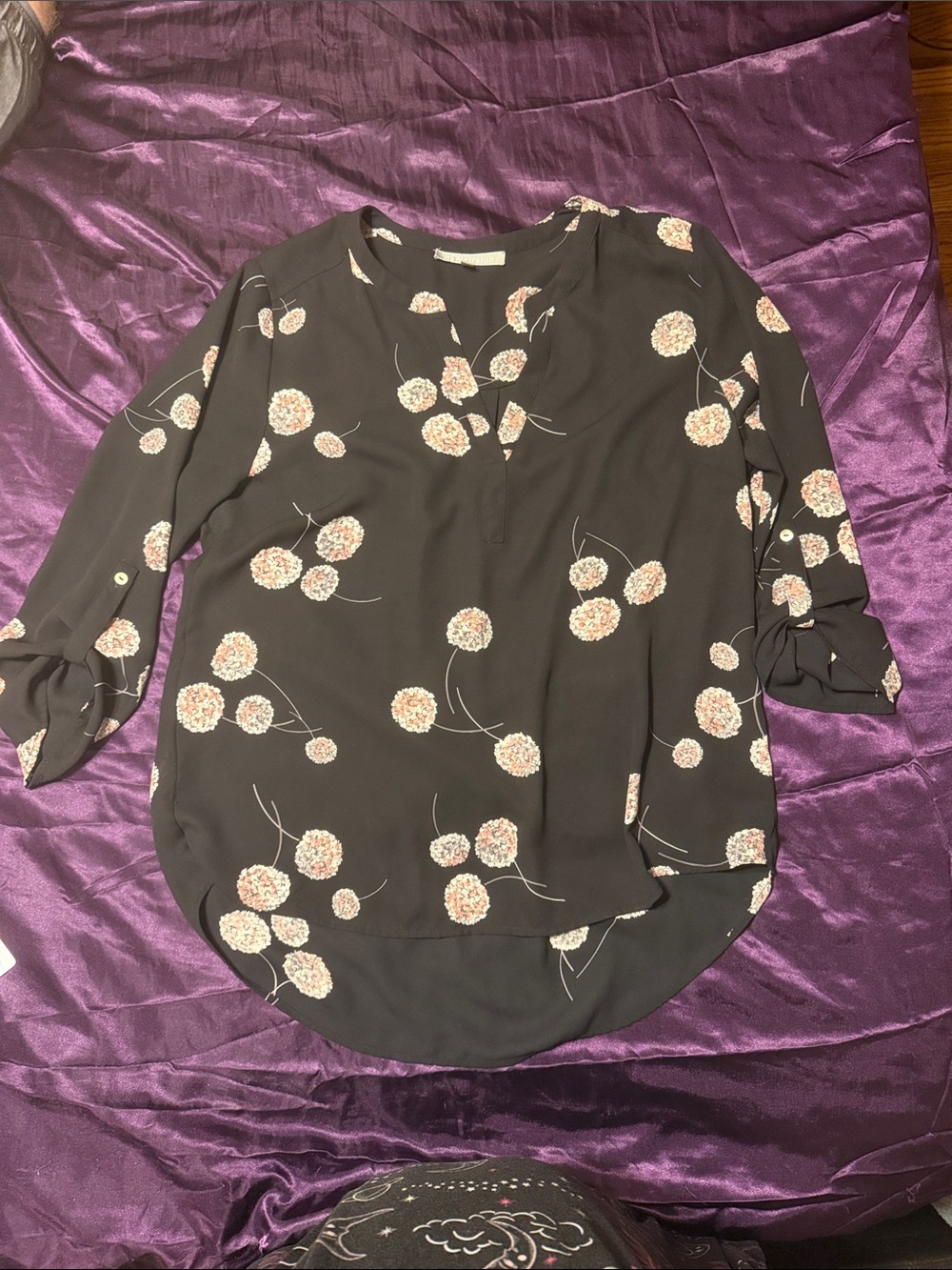 Daniel Rainn Black Floral Split-Neck Tunic